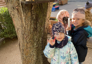dzieci oglądają drzewa przez lupę