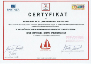 Certyfikat dla przedszkola, które brało udział w sieci uczacych się przedszkoli Supeł